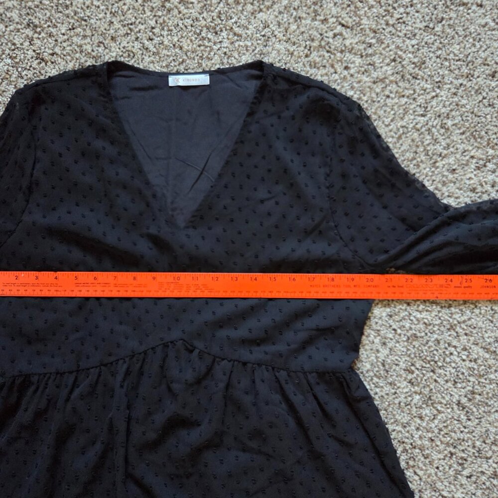 Kirundo Black Swiss Dot Dress Large V Neck Long Sleeve Empire Waist - Picture 4 of 9